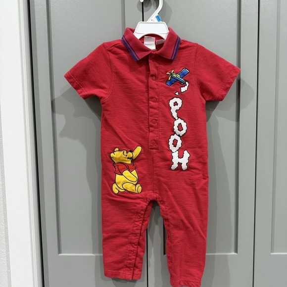 Disney Other - VTG 90s Y2K Disney Winnie the Pooh Romper Red Pooh Airplane Baby 18M Rare HTF
